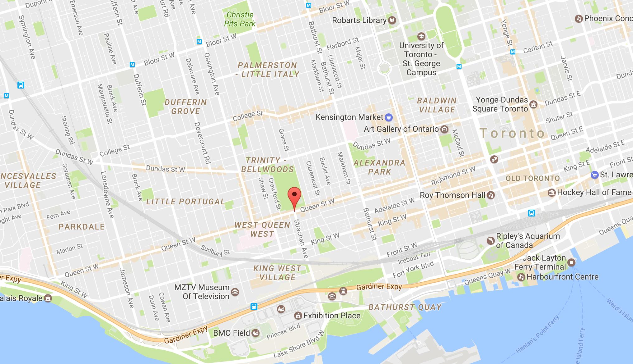 Queen Street West-kvarter Toronto kort - Kort af Queen Street West ...