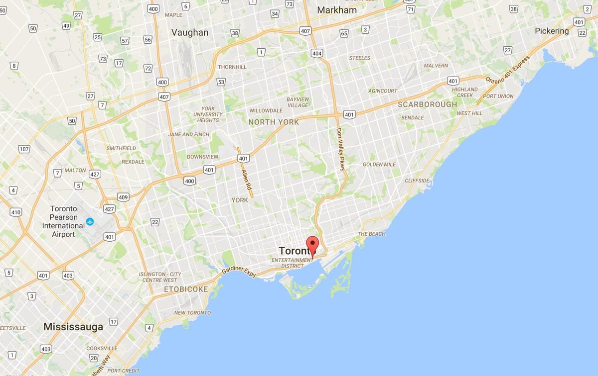 Kort over Øst Bayfront kvarter Toronto