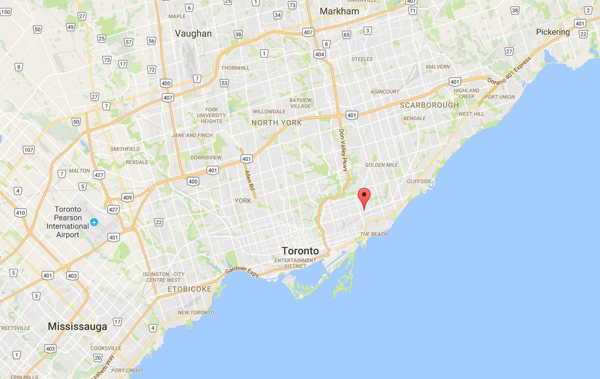 Kort over Øst Danforth-kvarter Toronto