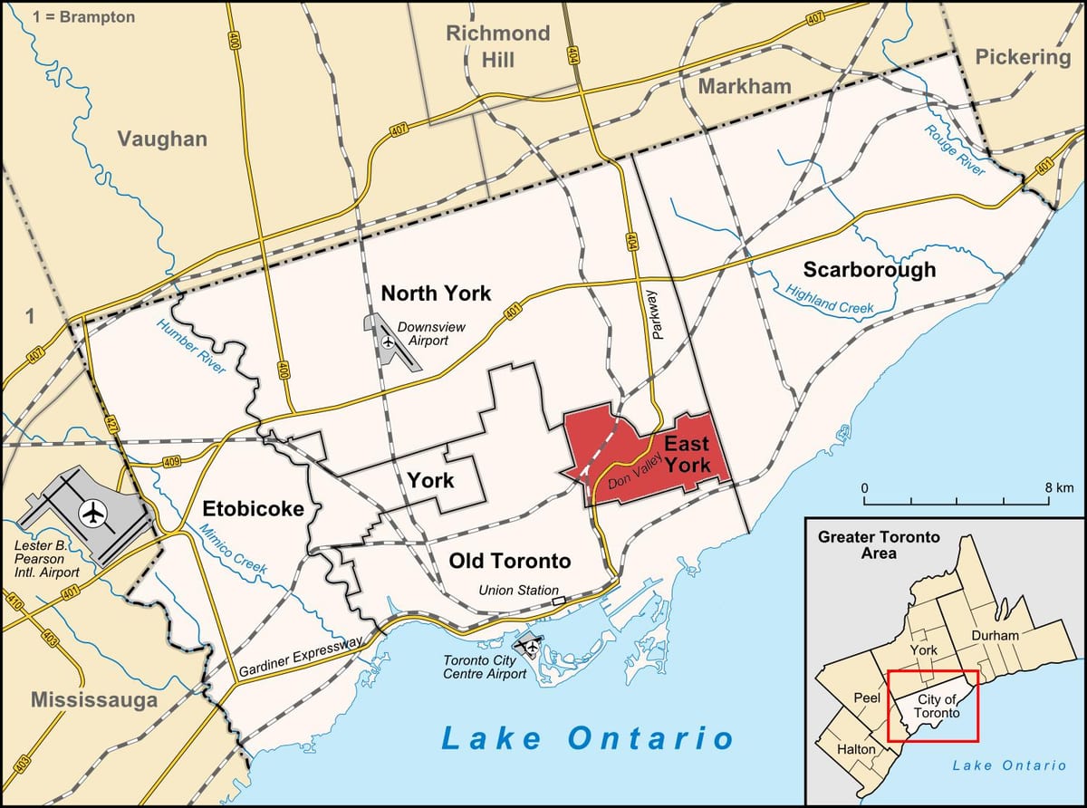 Kort over Øst York Toronto