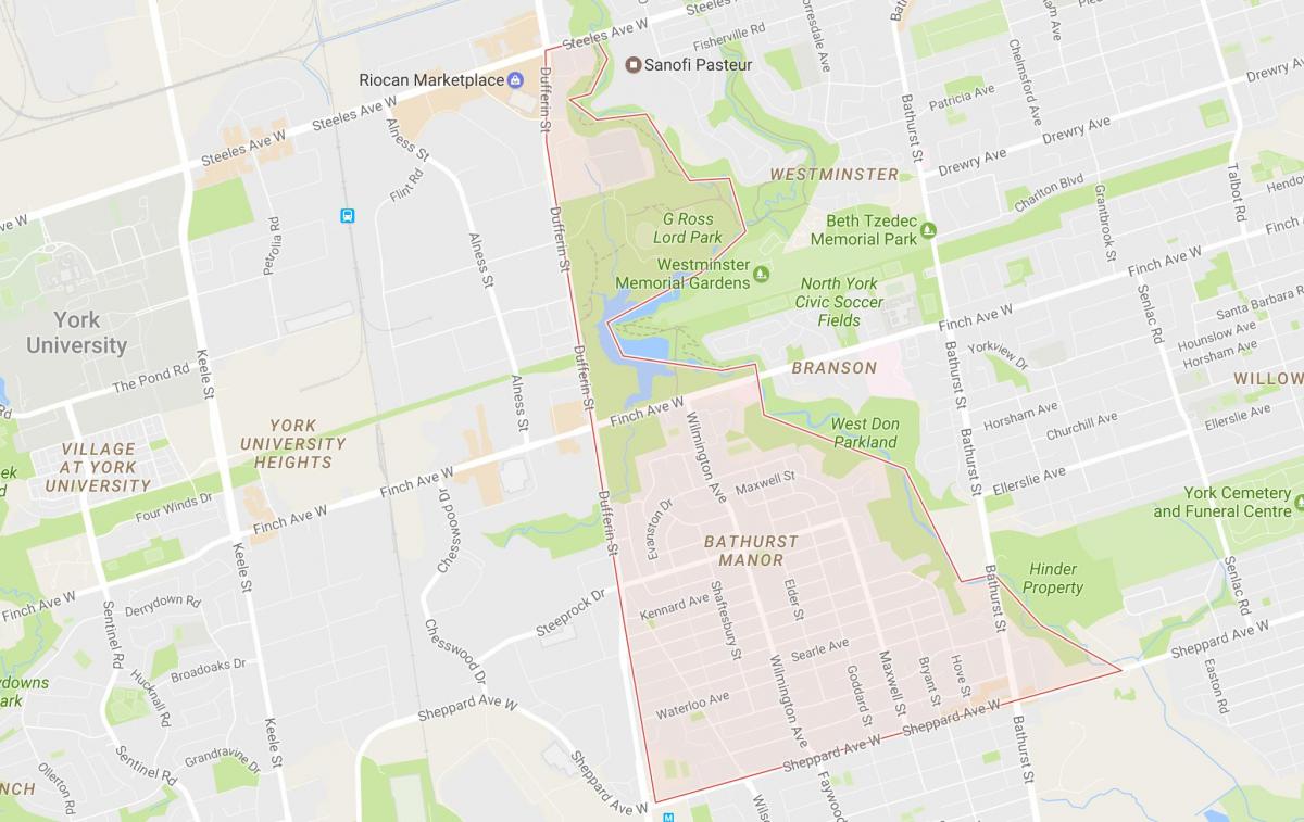 Kort over Bathurst Manor kvarter Toronto