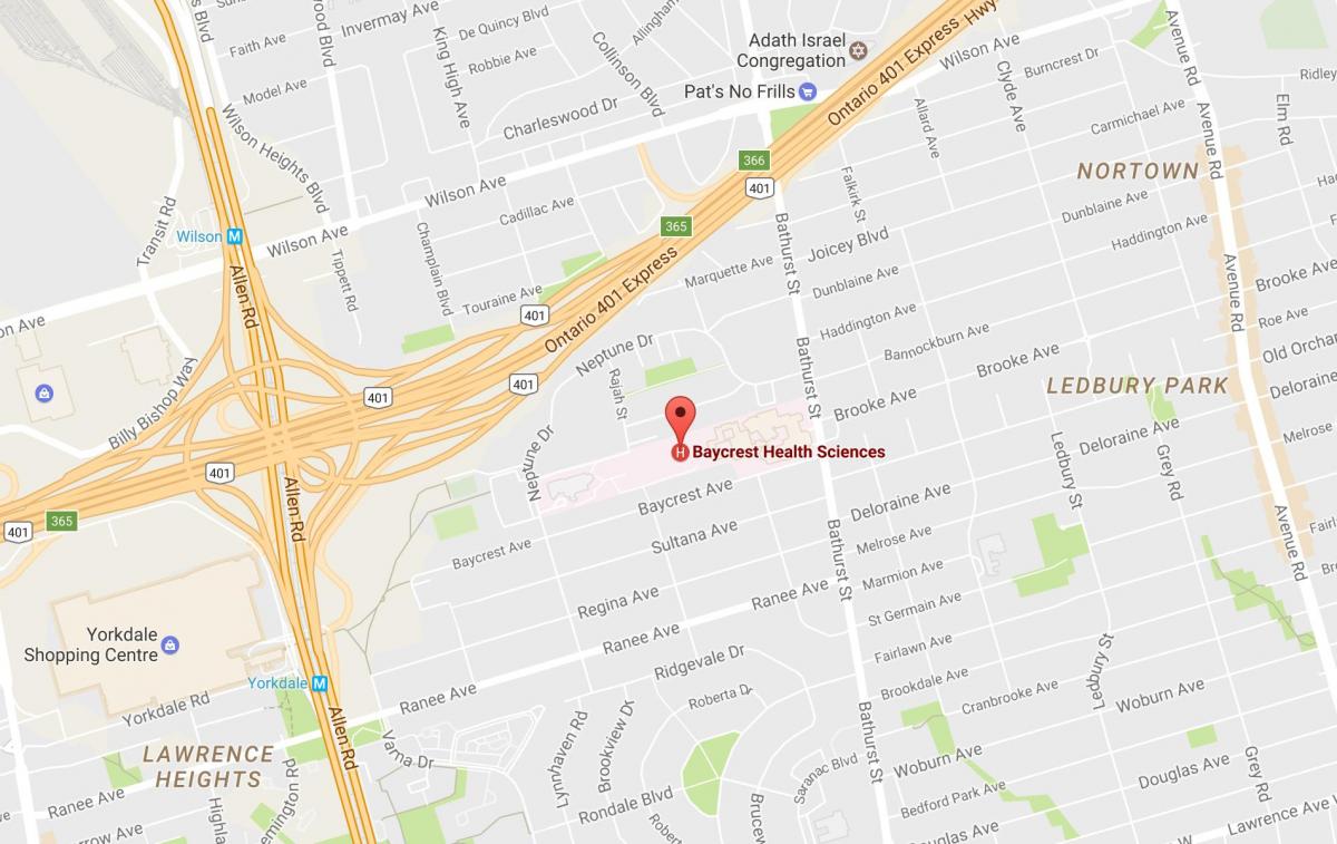 Kort over Baycrest Health Sciences Toronto