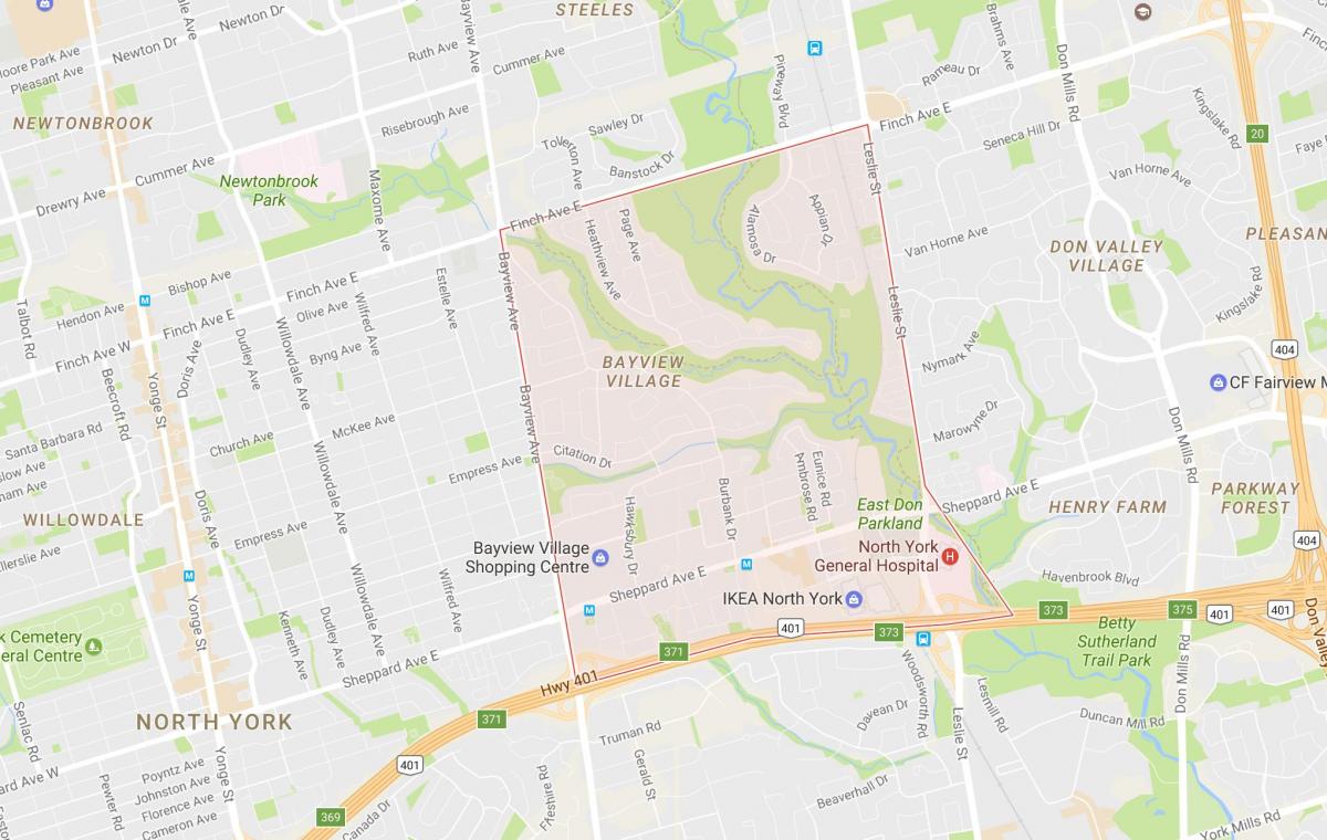 Kort over Bayview Landsby kvarter Toronto