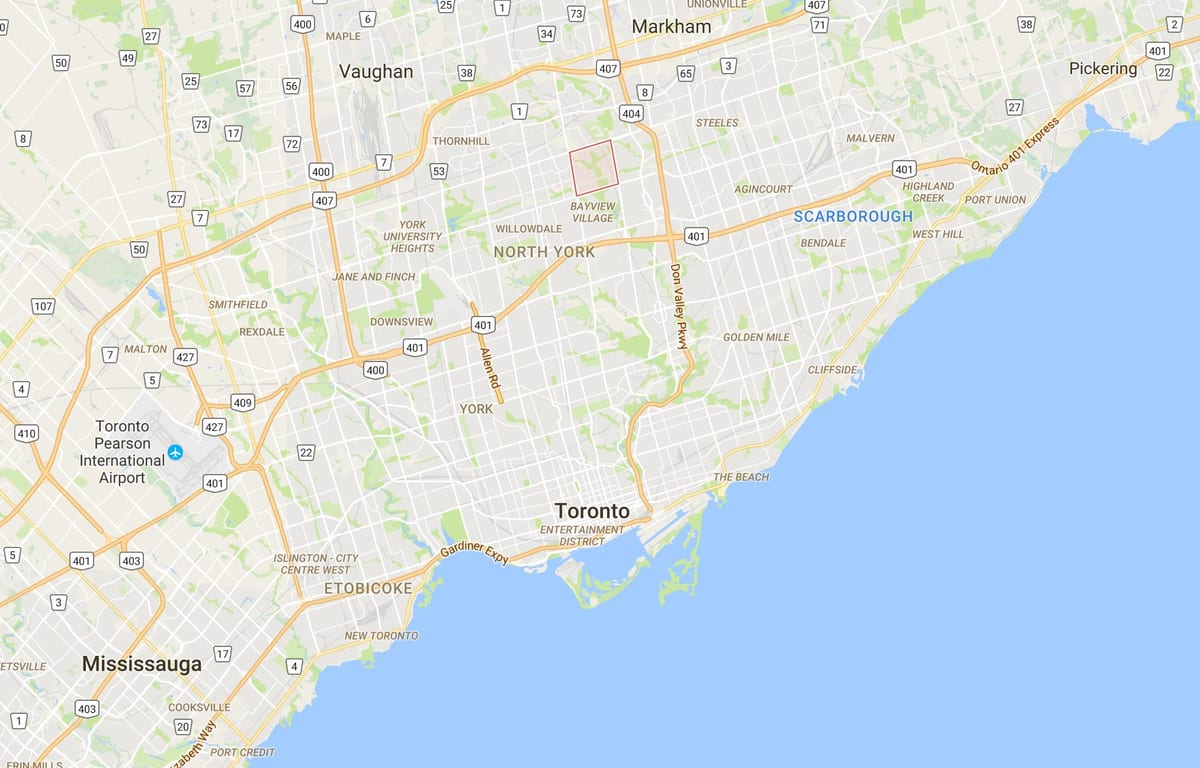 Kort over Bayview Woods – Steeles kvarter Toronto
