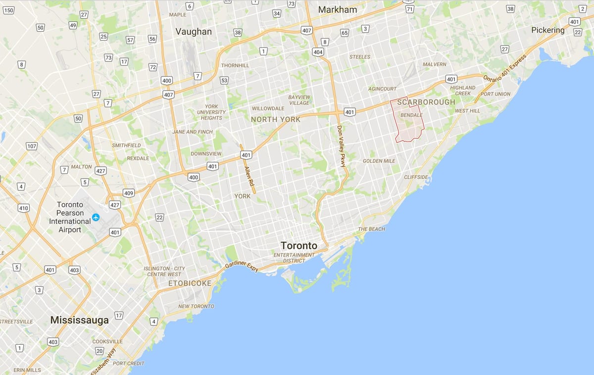 Kort over Bendale kvarter Toronto