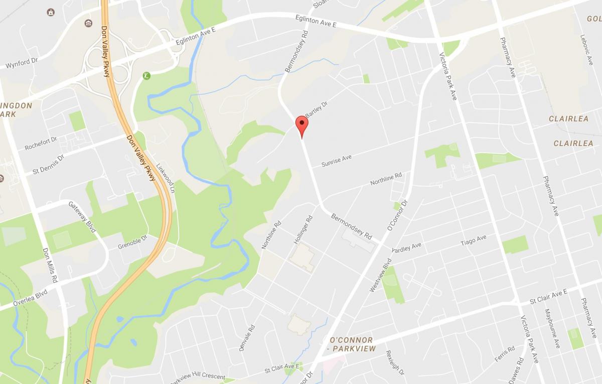 Kort over kvarteret Bermondsey Toronto
