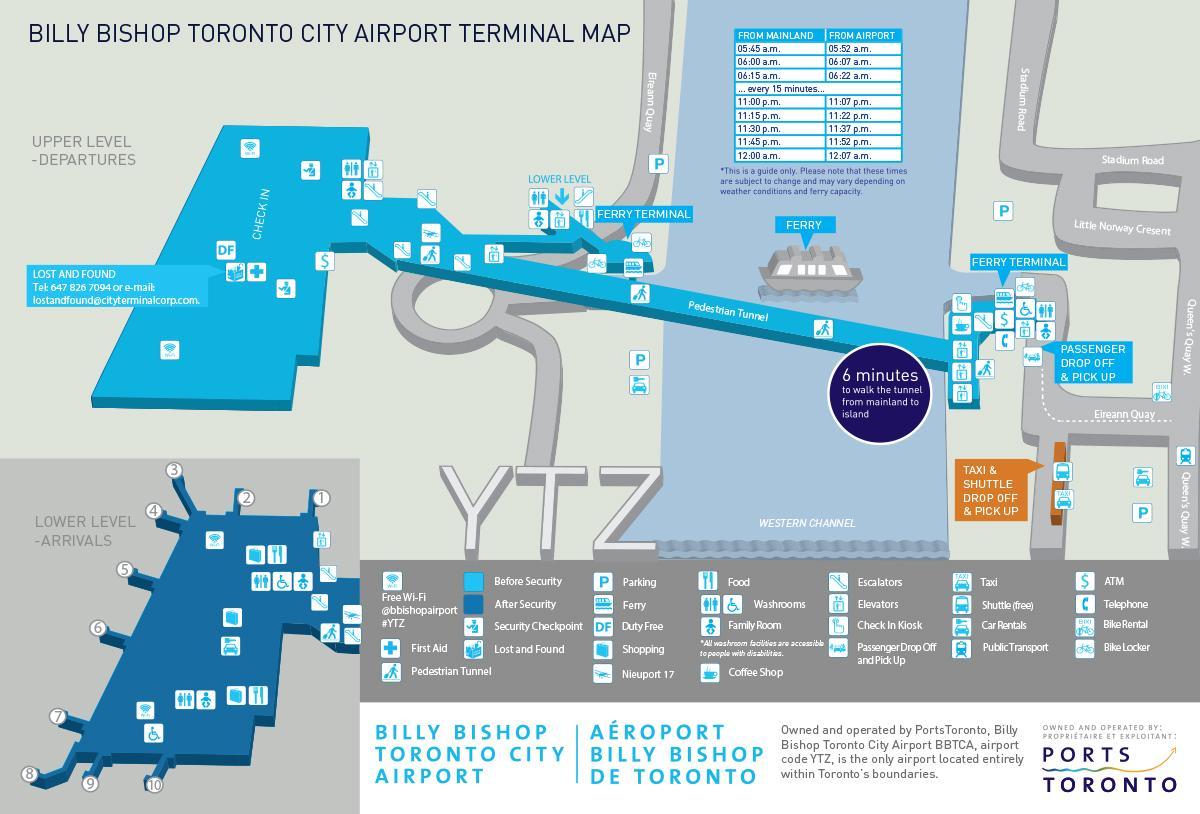 Kort over Billy Bishop Toronto city lufthavn