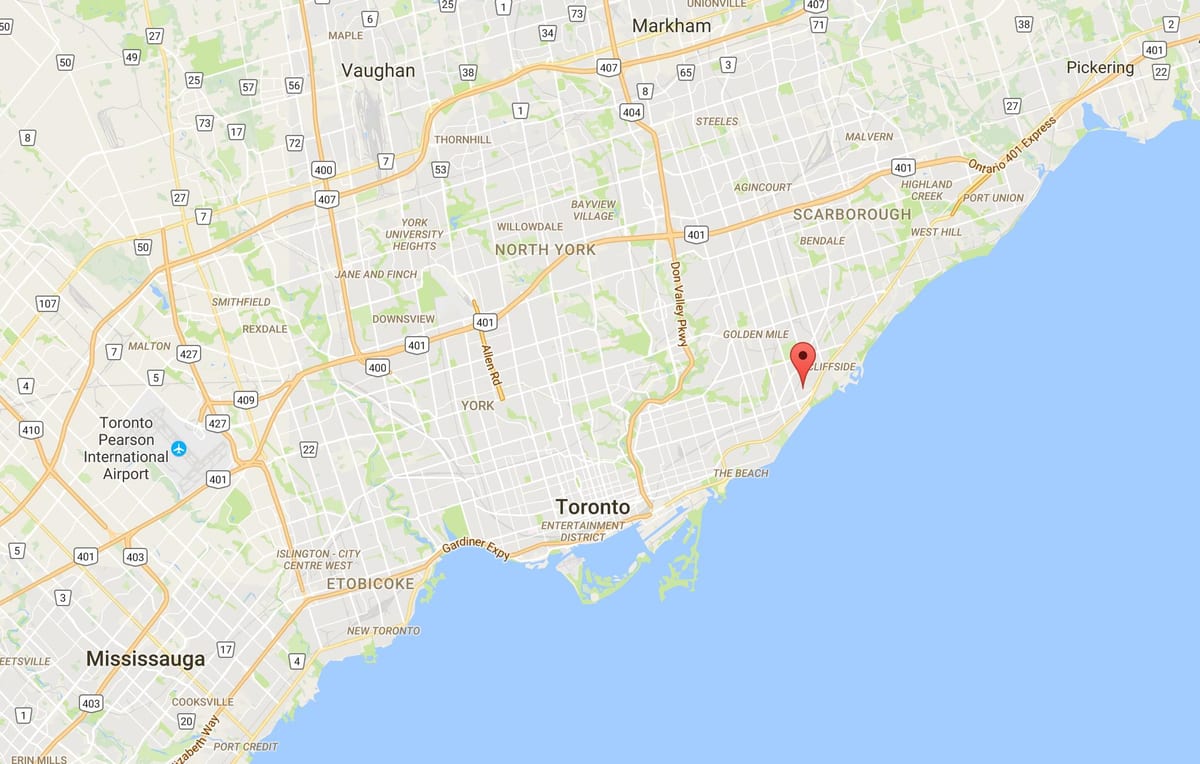 Kort af Birk Klippe Heights-kvarter Toronto