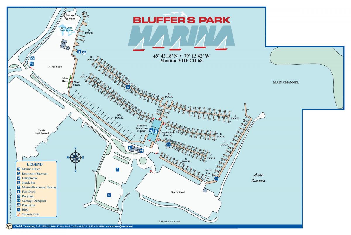 Kort over Bluffer ' s Park Marina
