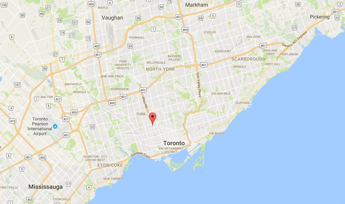 Kort over Bracondale Hill-kvarter Toronto