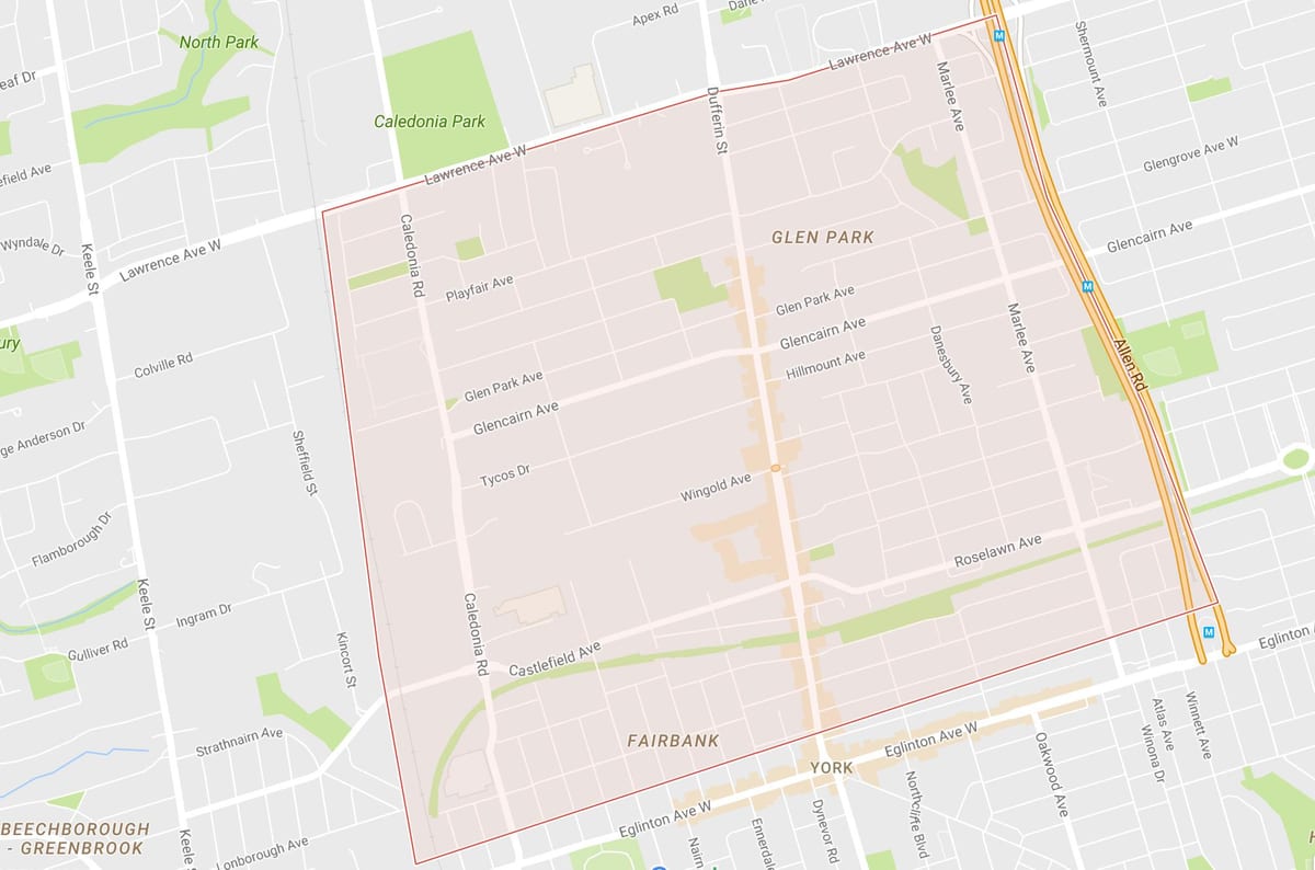 Kort over Briar Hill–Belgravia-kvarter Toronto