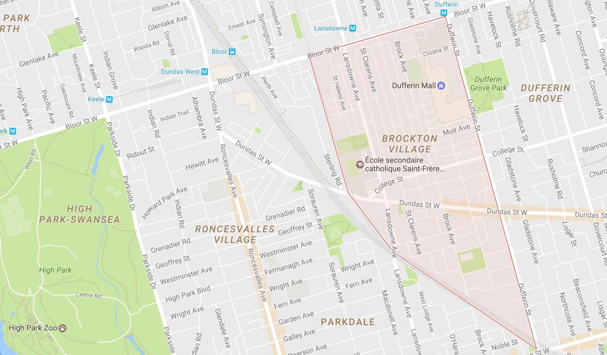 Kort over Brockton Landsby kvarter Toronto