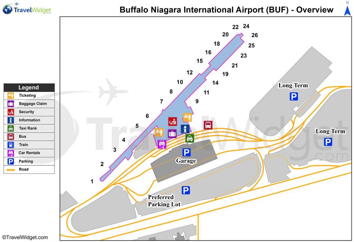 Kort over Buffalo Niagara lufthavn