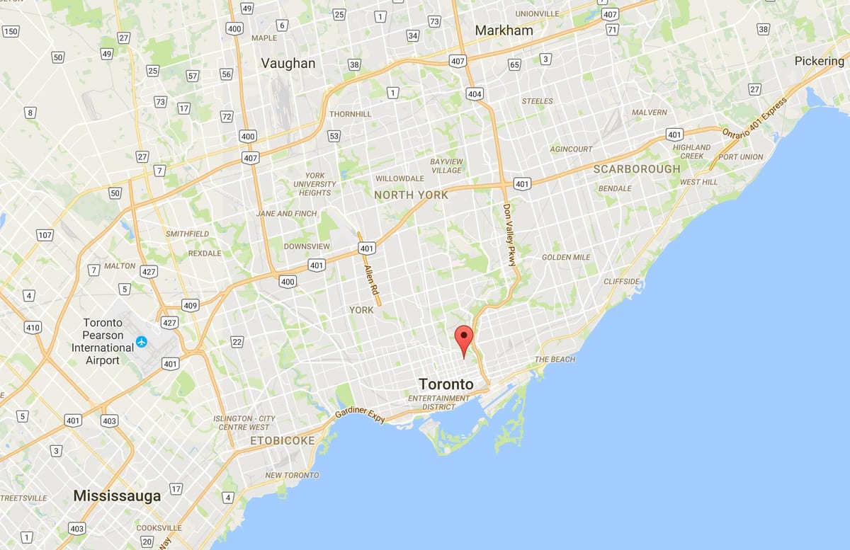 Kort over Cabbagetown kvarter Toronto