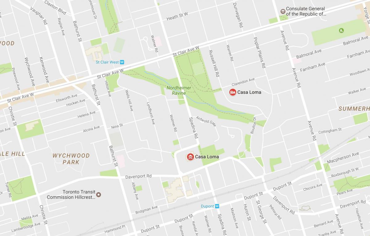 Kort over Casa Loma-kvarter Toronto