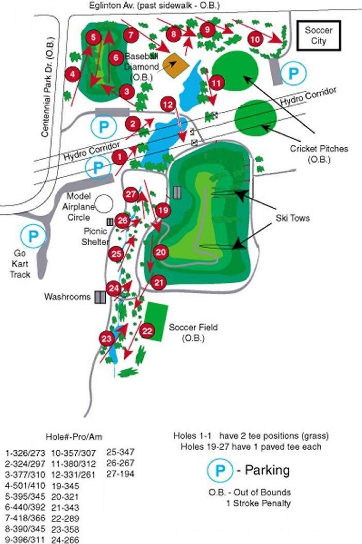 Kort over Centennial Park golf kurser Toronto