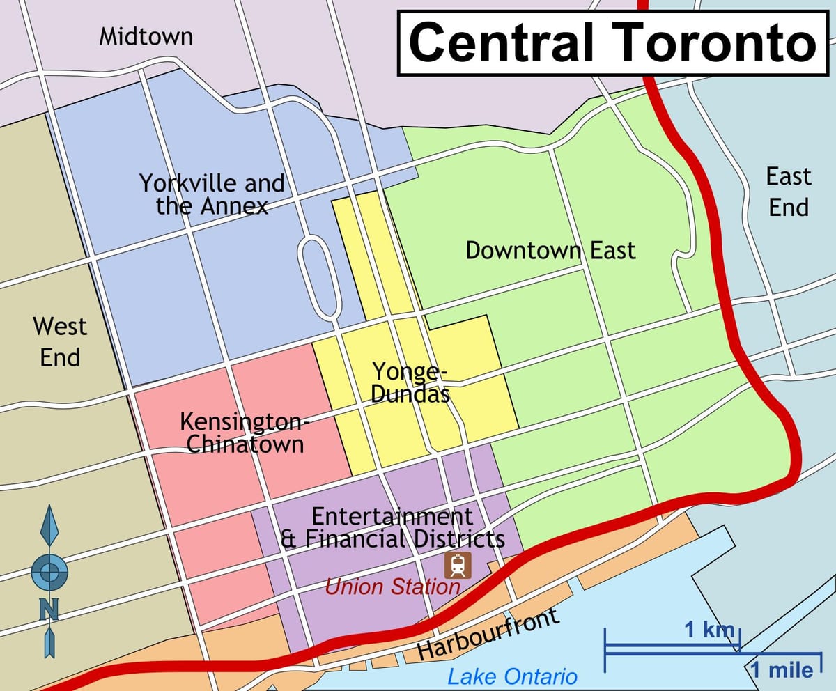 Kort over det Centrale Toronto
