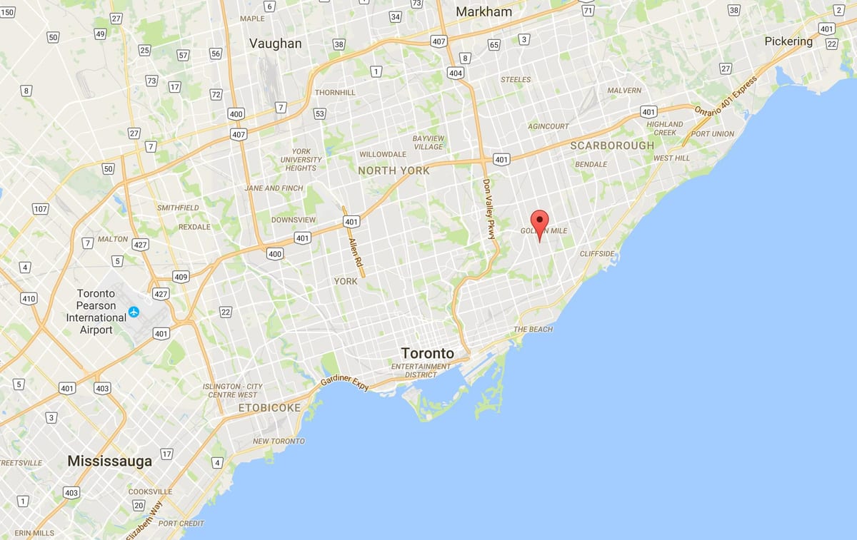 Kort over Clairlea kvarter Toronto