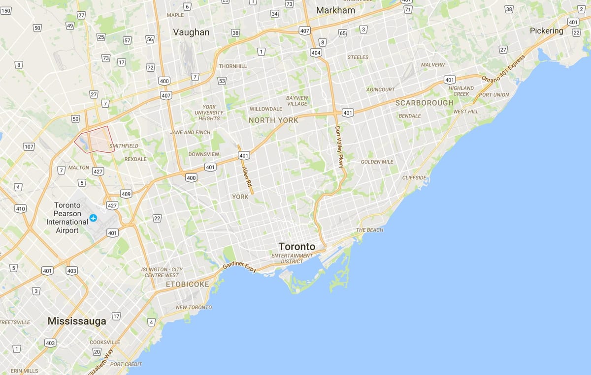 Kort over Clairville kvarter Toronto