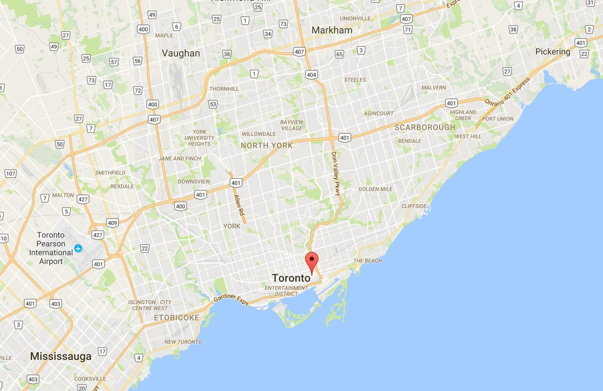 Kort over Corktown kvarter Toronto