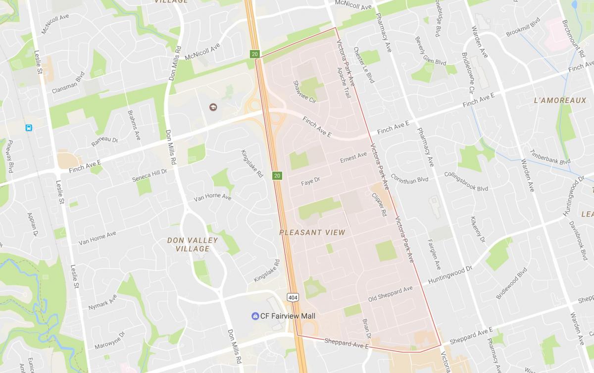 Kort over Behagelig Udsigt kvarter Toronto