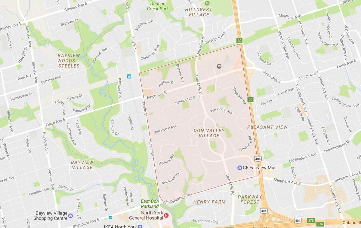 Kort over Don Valley Landsby kvarter Toronto