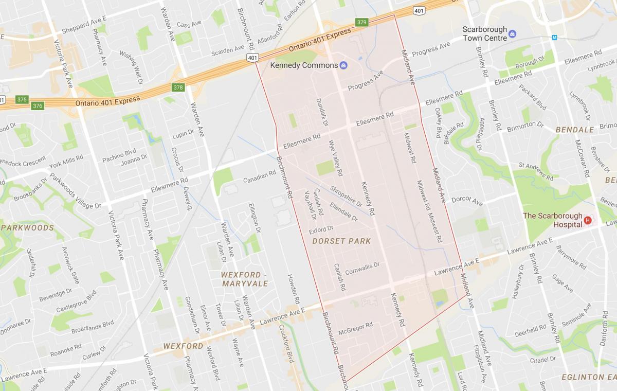 Kort over Dorset Park kvarter Toronto