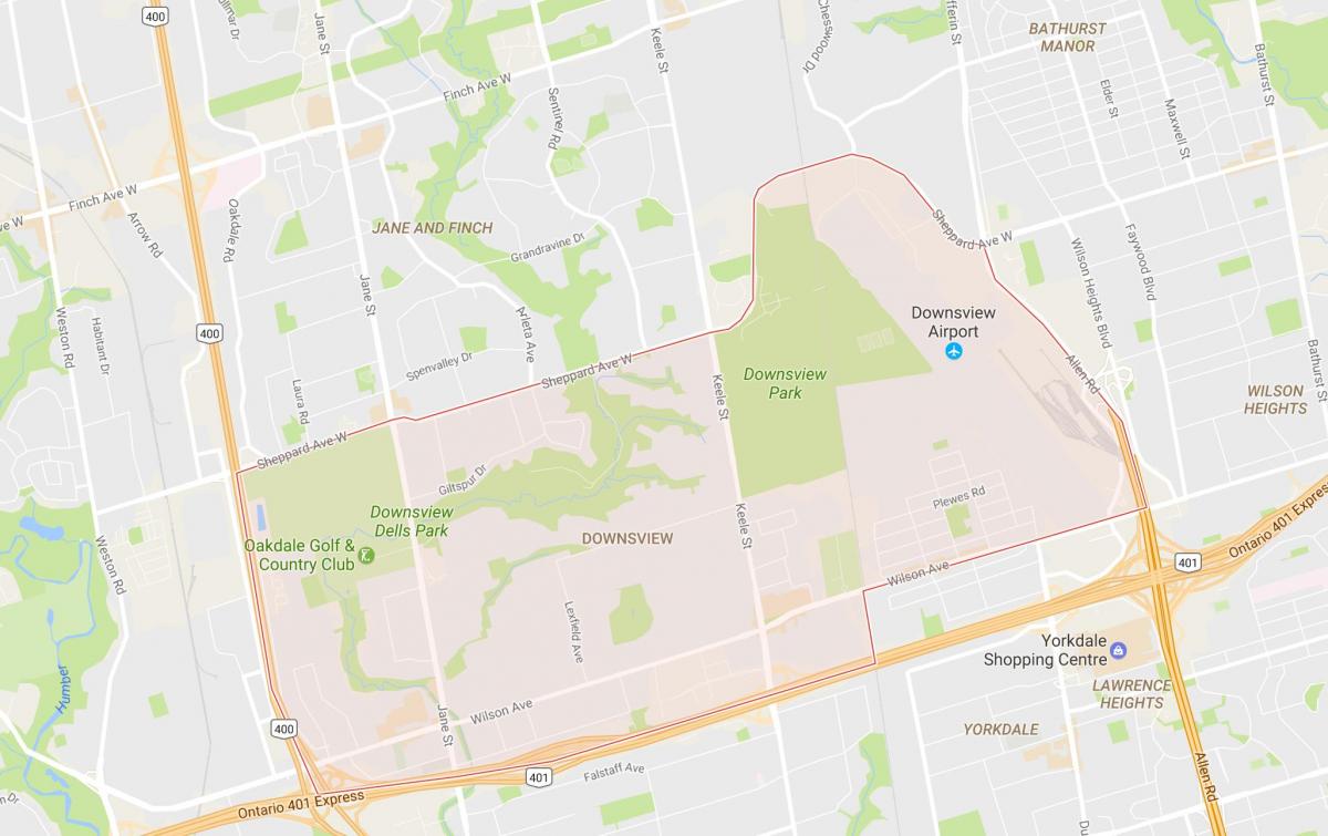 Kort over kvarteret Downsview i Toronto