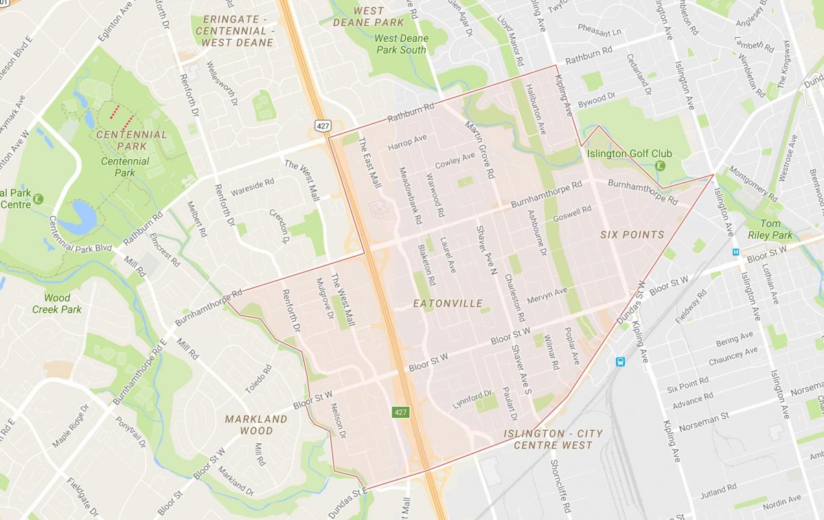 Kort over Eatonville kvarter Toronto