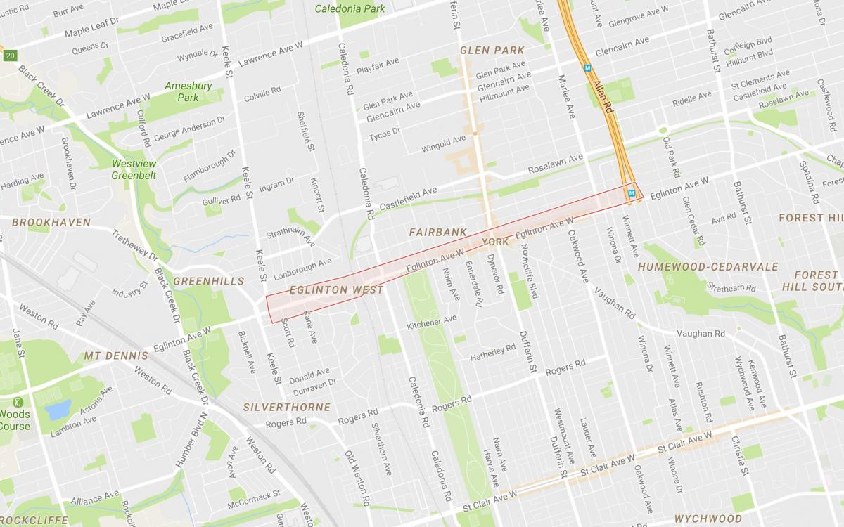 Kort over Eglinton West-kvarter Toronto