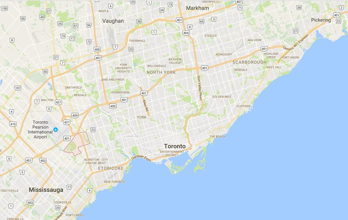 Kort over Eringate kvarter Toronto