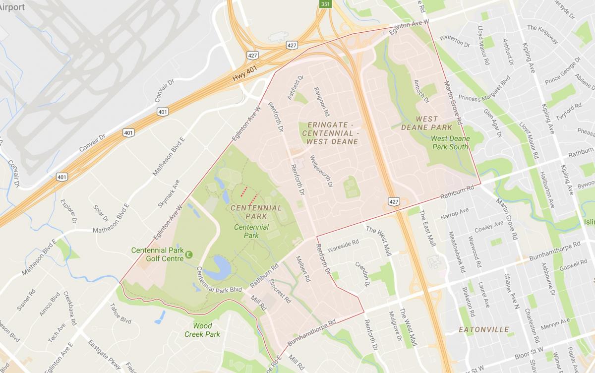 Kort over Eringate kvarter Toronto