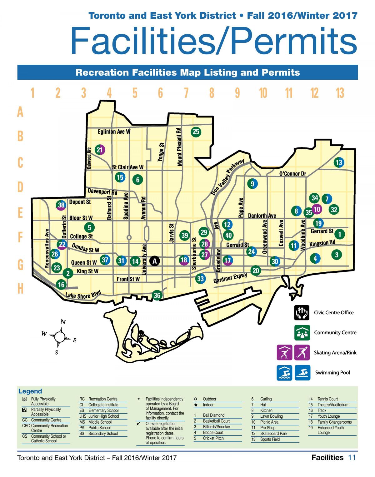 Kort af rekreative faciliteter Toronto