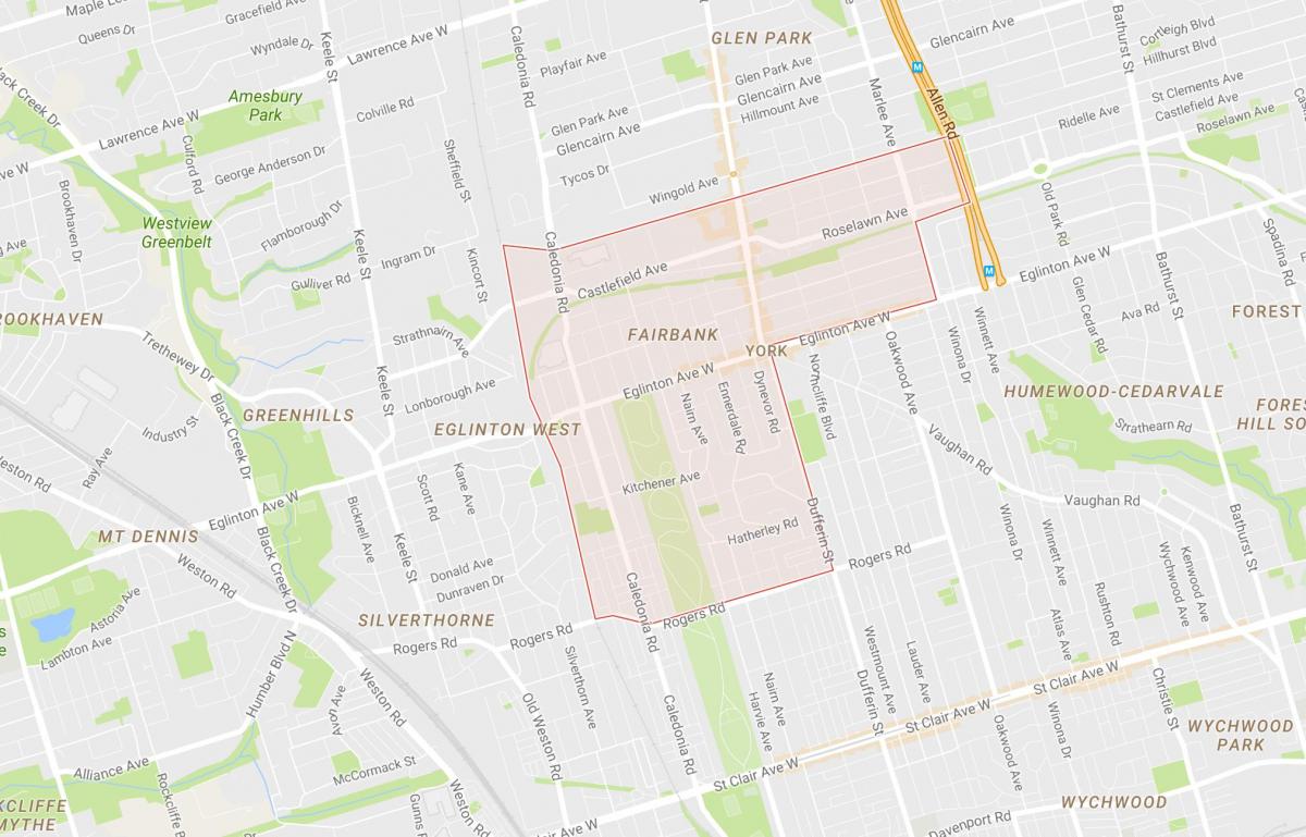 Kort over Fairbank kvarter Toronto