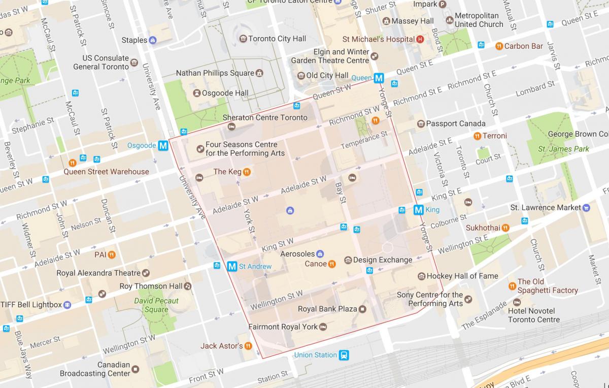 Kort over Finansielle Distrikt kvarter Toronto