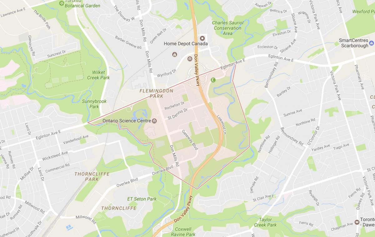 Kort over Flemingdon Park kvarter Toronto
