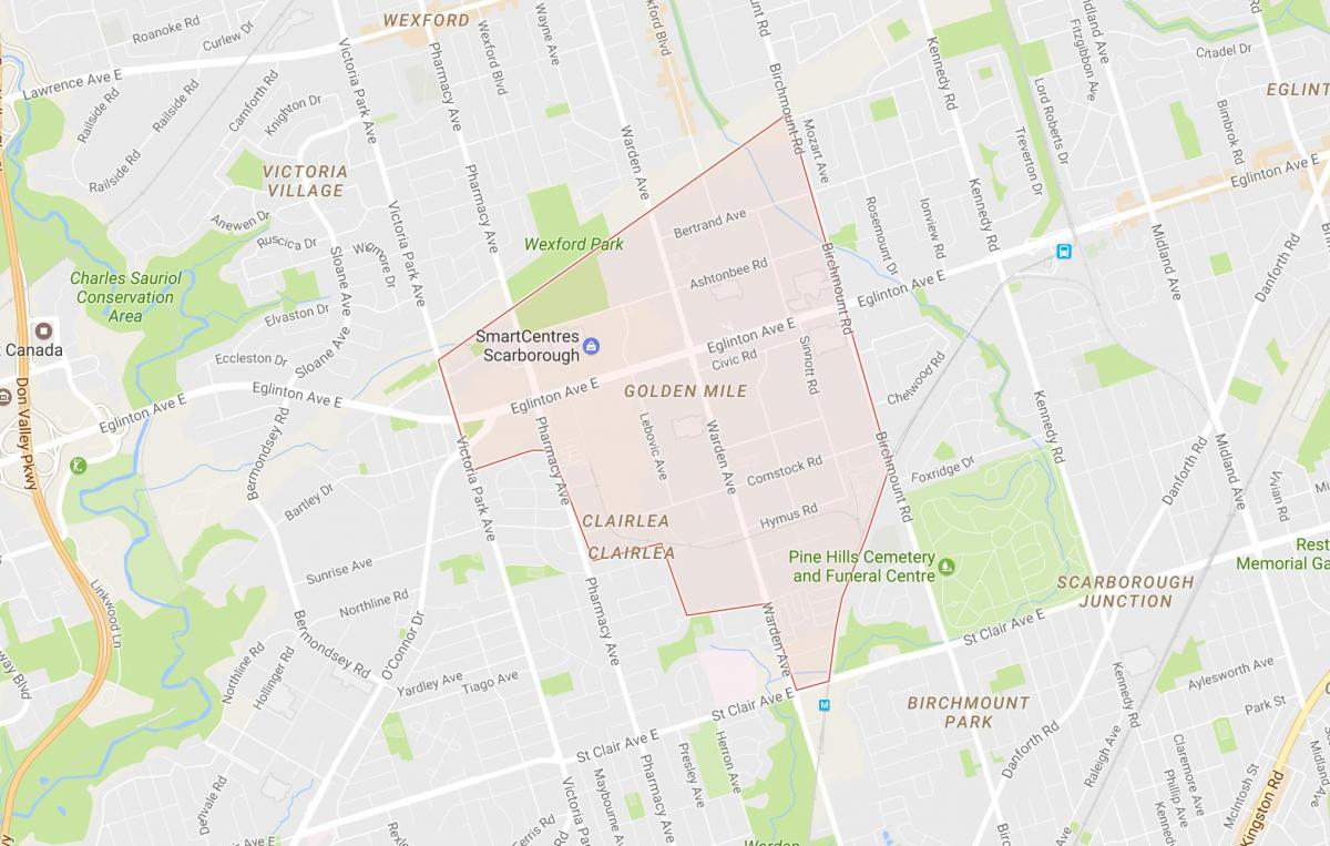 Kort over Golden Mile-kvarter Toronto