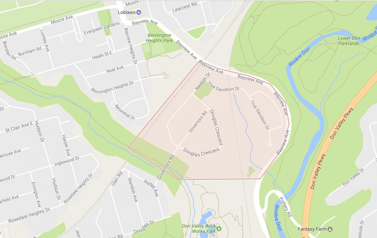 Kort over Governor ' s Bro kvarter Toronto