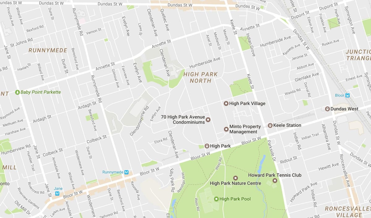 Kort af Høj Park kvarter Toronto