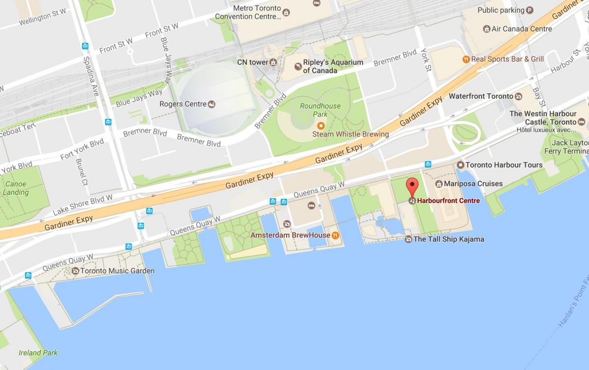 Kort over kvarteret Harbourfront i Toronto
