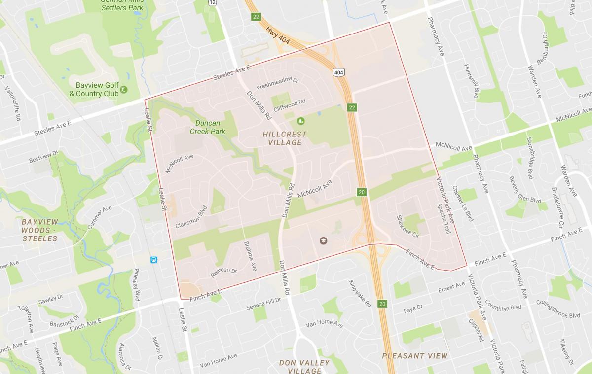 Kort Hillcrest Landsby kvarter Toronto