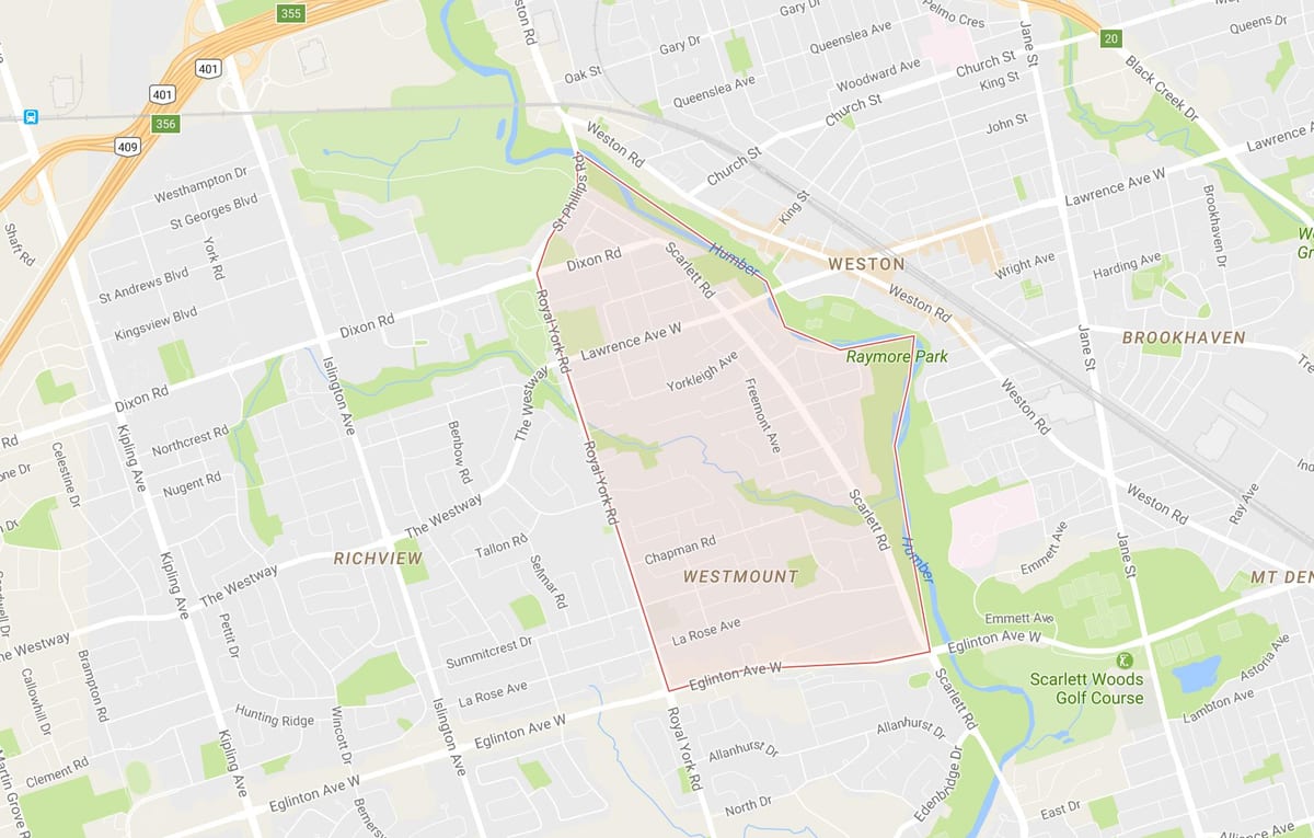 Kort af Humber Højder – Westmount kvarter Toronto