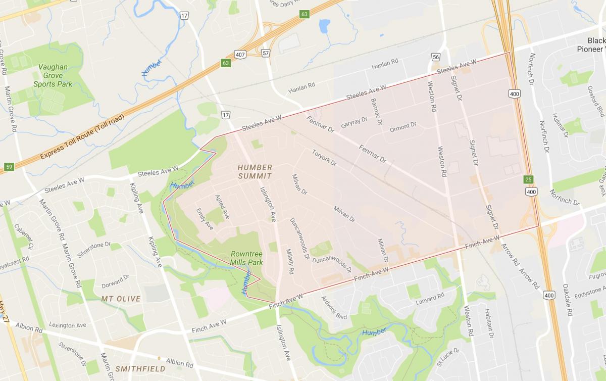 Kort for Humber-Topmødet kvarter Toronto