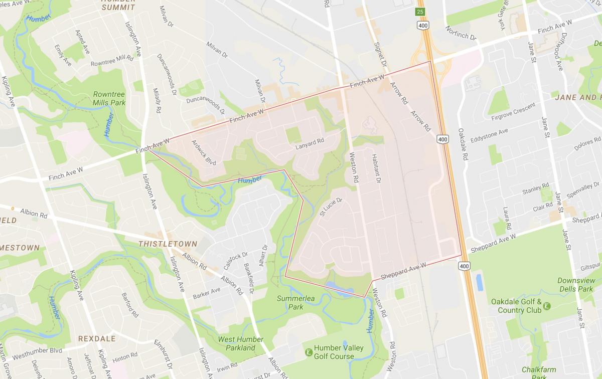Kort over Humbermede kvarter Toronto