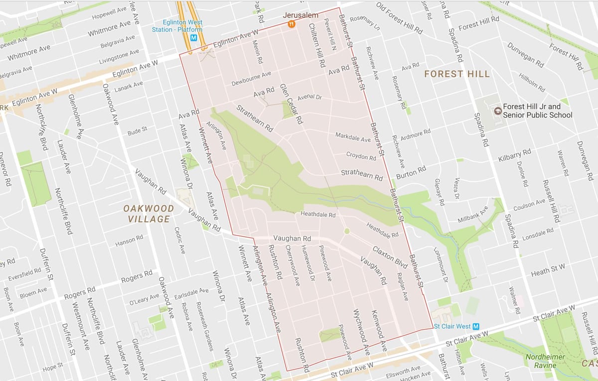 Kort over Humewood–Cedarvale kvarter Toronto