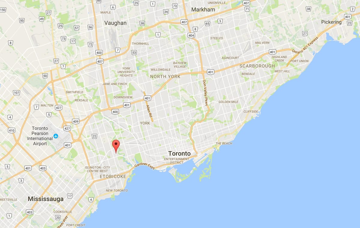 Kort over Kingsway-kvarter Toronto