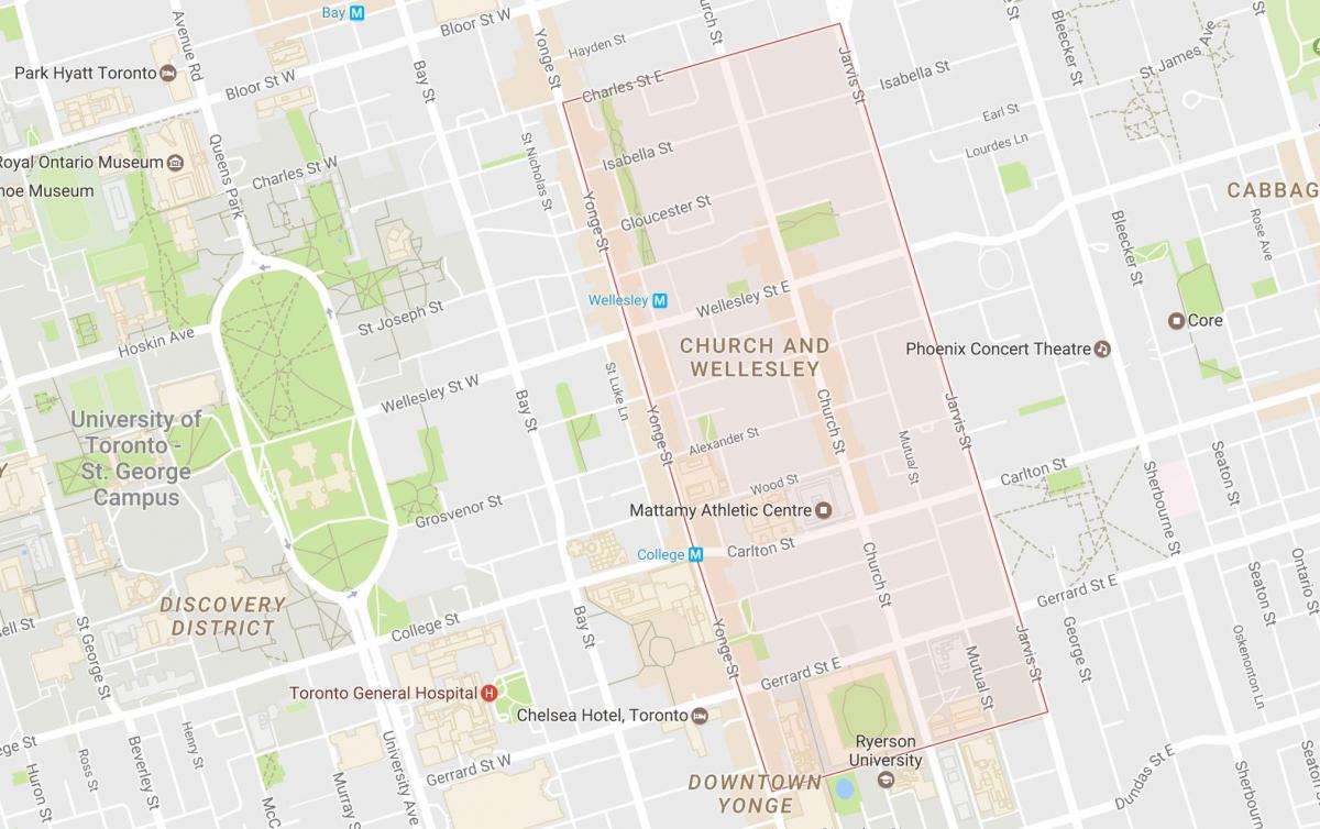 Kort over Kirke og Wellesley kvarter Toronto