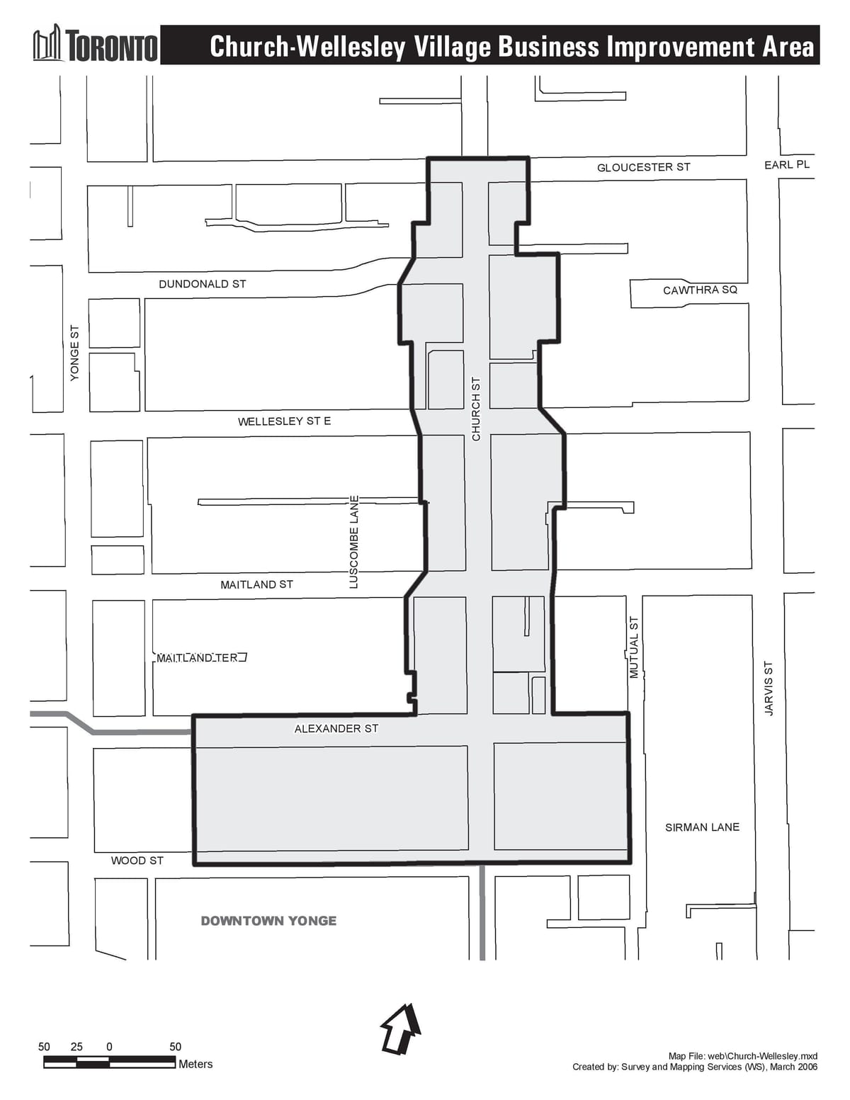 Kort over Kirke-Wellesley Landsby business Forbedring Området Toronto