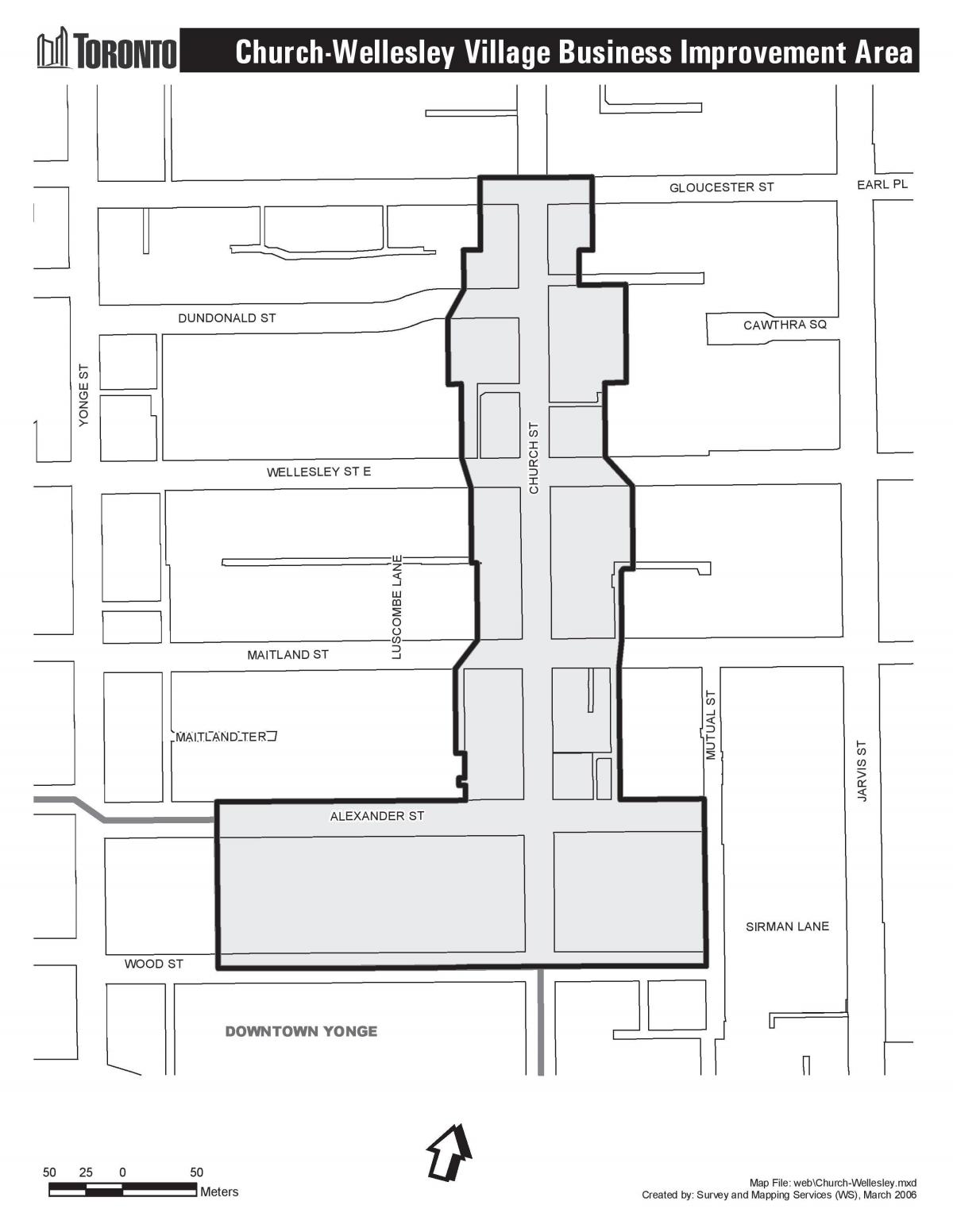 Kort over Kirke-Wellesley Landsby business Forbedring Området Toronto