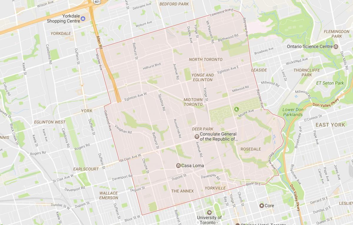 Kort over kvarteret Midtown Toronto